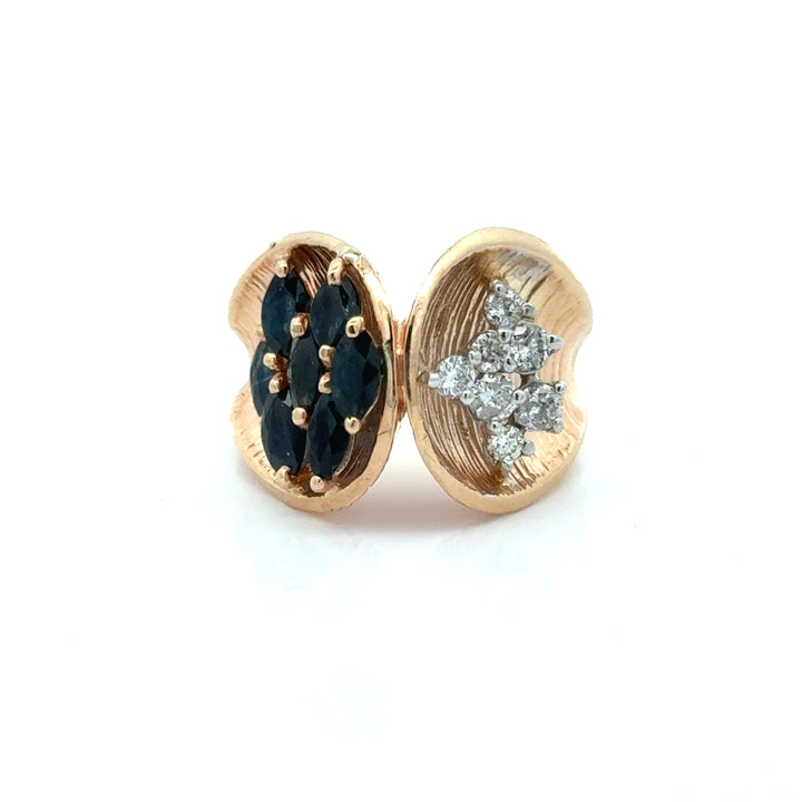 Modern 1960's Diamond and Sapphire 14kt Yellow Gold Ring