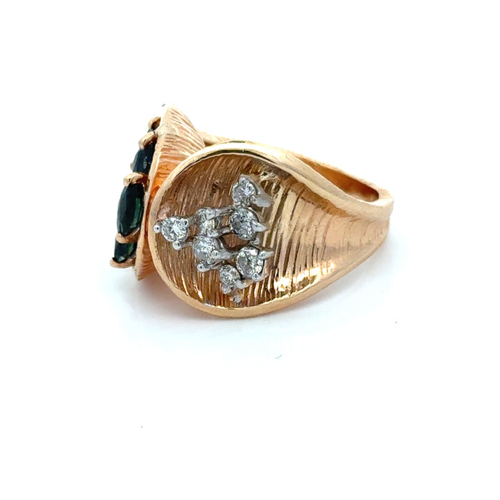 Modern 1960's Diamond and Sapphire 14kt Yellow Gold Ring