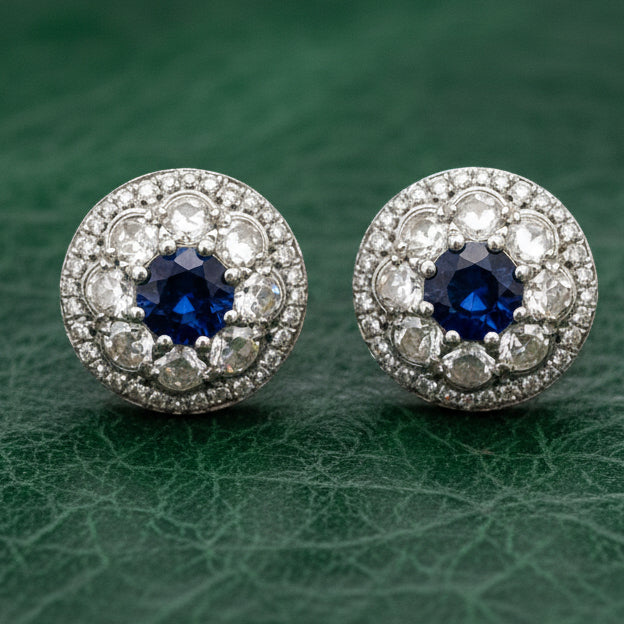 Modern Gem Sapphire and Diamond 18K White Gold Earrings