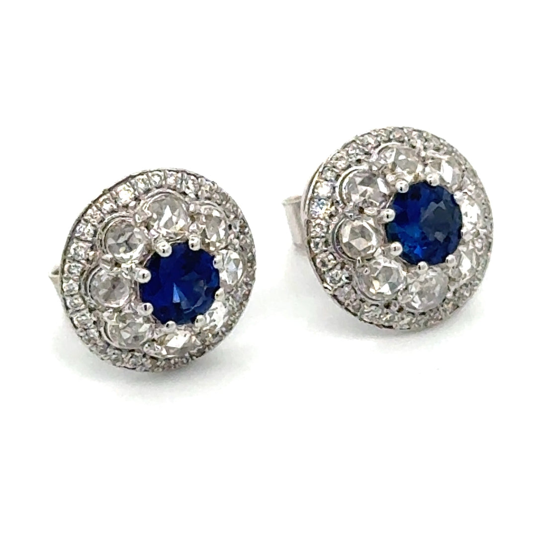 Modern Gem Sapphire and Diamond 18K White Gold Earrings
