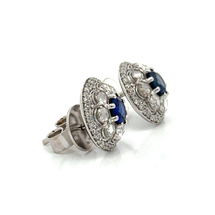 Modern Gem Sapphire and Diamond 18K White Gold Earrings