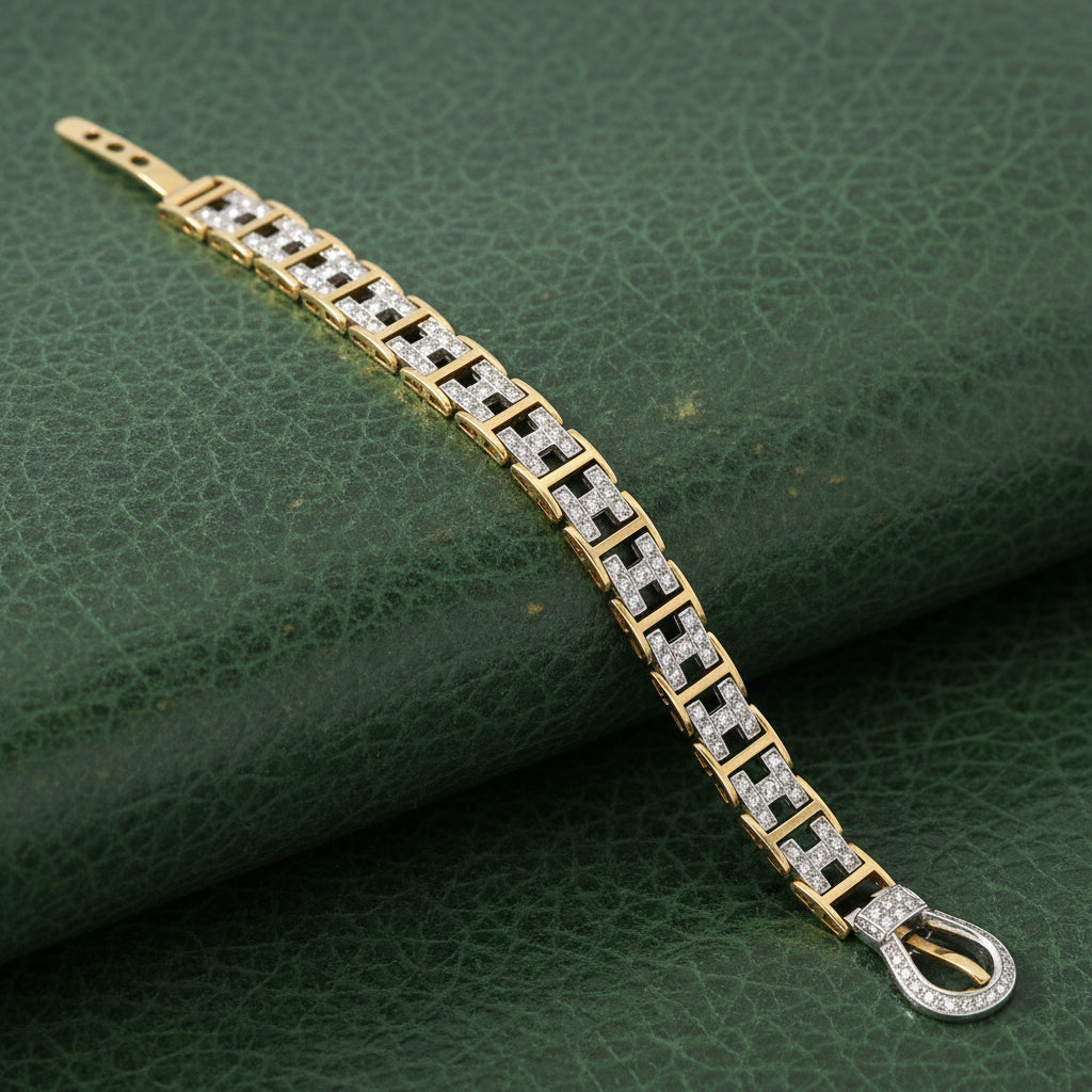 Modern Diamond 18Kt White & Yellow Gold Buckle Bracelet