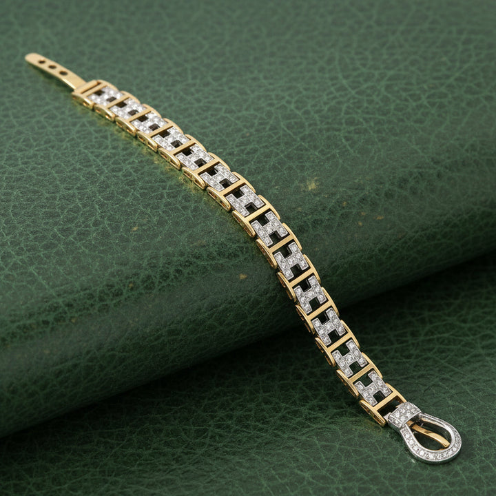 Modern Diamond 18Kt White & Yellow Gold Buckle Bracelet