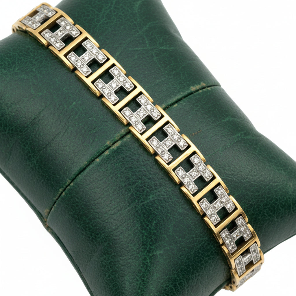 Modern Diamond 18Kt White & Yellow Gold Buckle Bracelet
