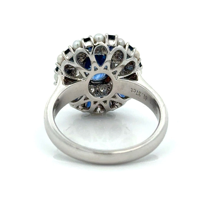 Modern Designer Fine 2.59cttw Sapphire, Diamond, Pearl 18Kt White Gold Ring