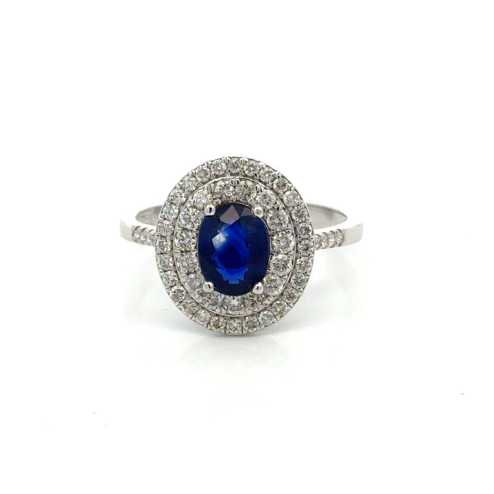 Modern Fine Sapphire and Diamond 14Kt White Gold Ring