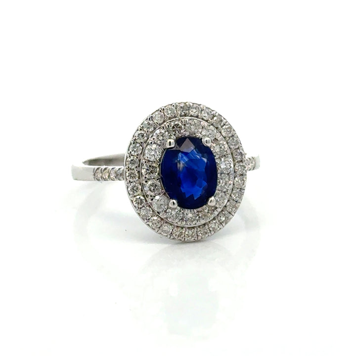Modern Fine Sapphire and Diamond 14Kt White Gold Ring