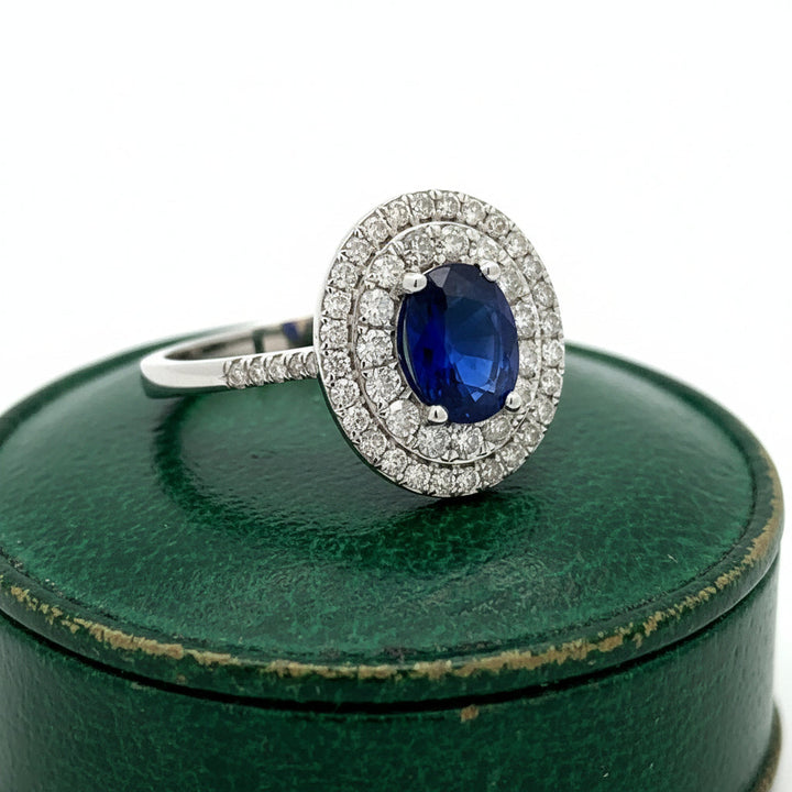 Modern Fine Sapphire and Diamond 14Kt White Gold Ring