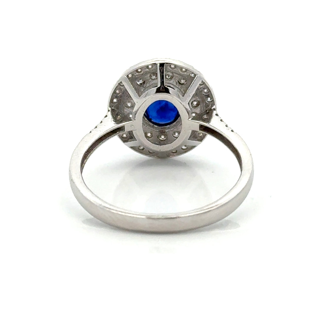 Modern Fine Sapphire and Diamond 14Kt White Gold Ring