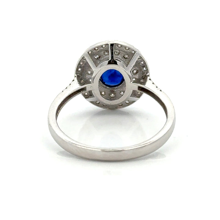 Modern Fine Sapphire and Diamond 14Kt White Gold Ring