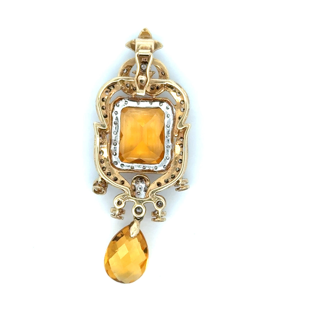 Modern Citrine and Diamond 14kt Yellow Gold Pendant