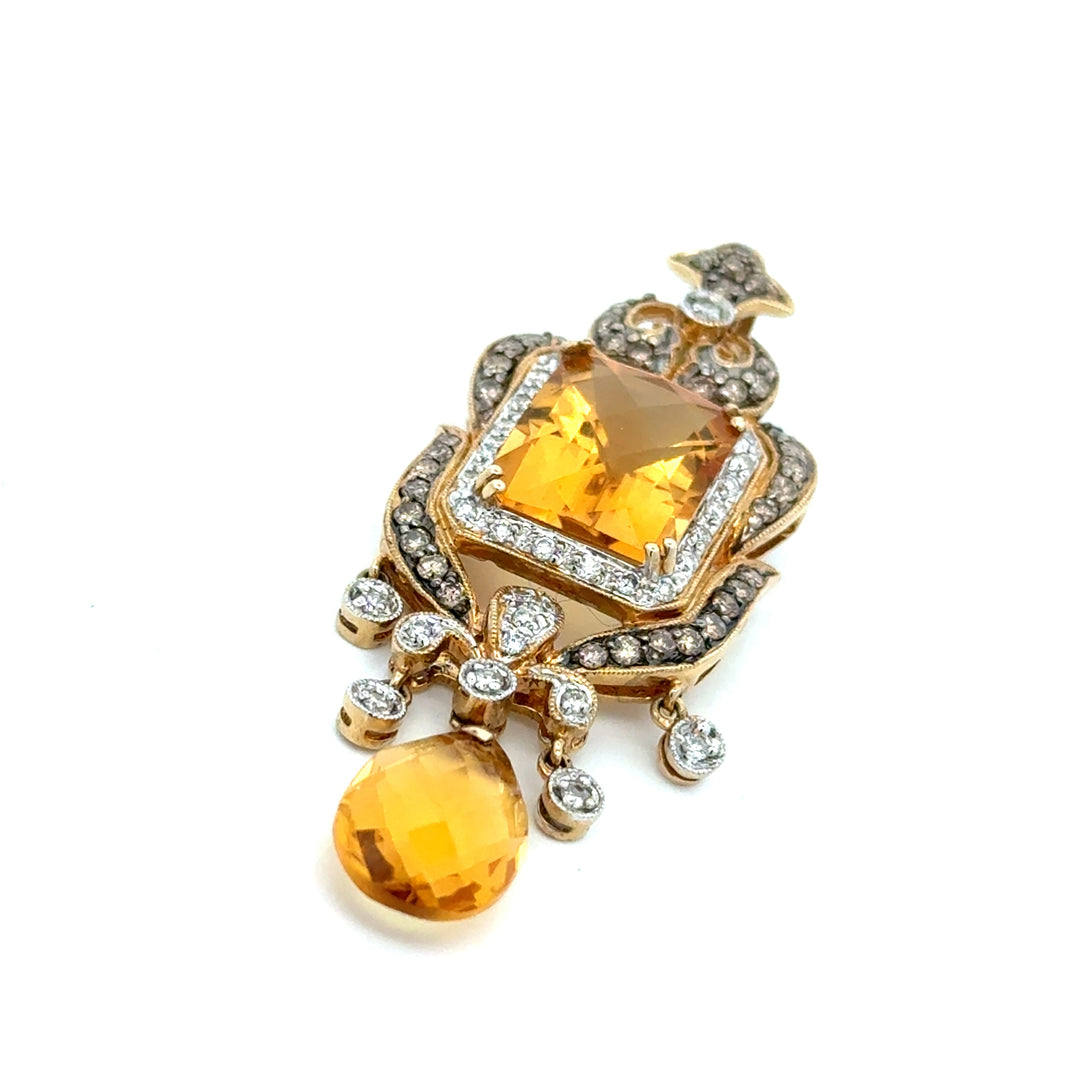 Modern Citrine and Diamond 14kt Yellow Gold Pendant