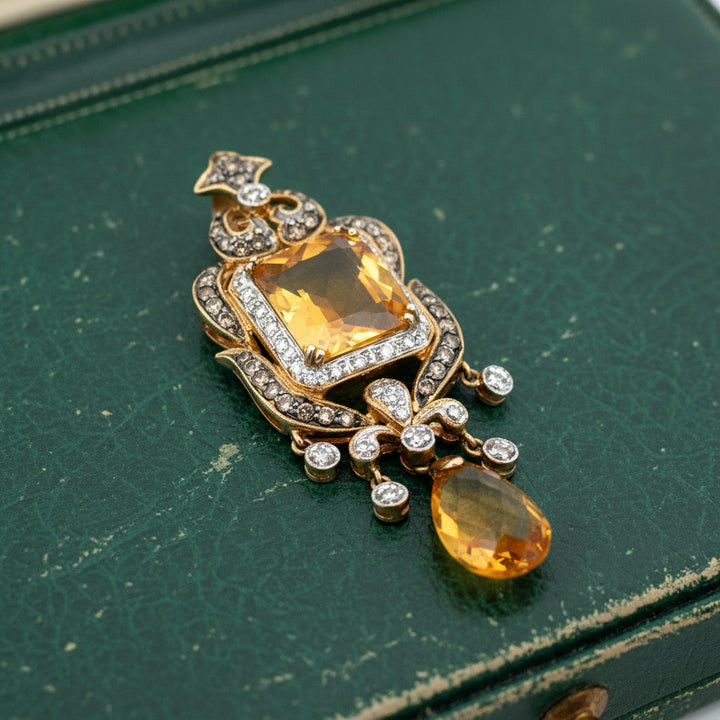 Modern Citrine and Diamond 14kt Yellow Gold Pendant
