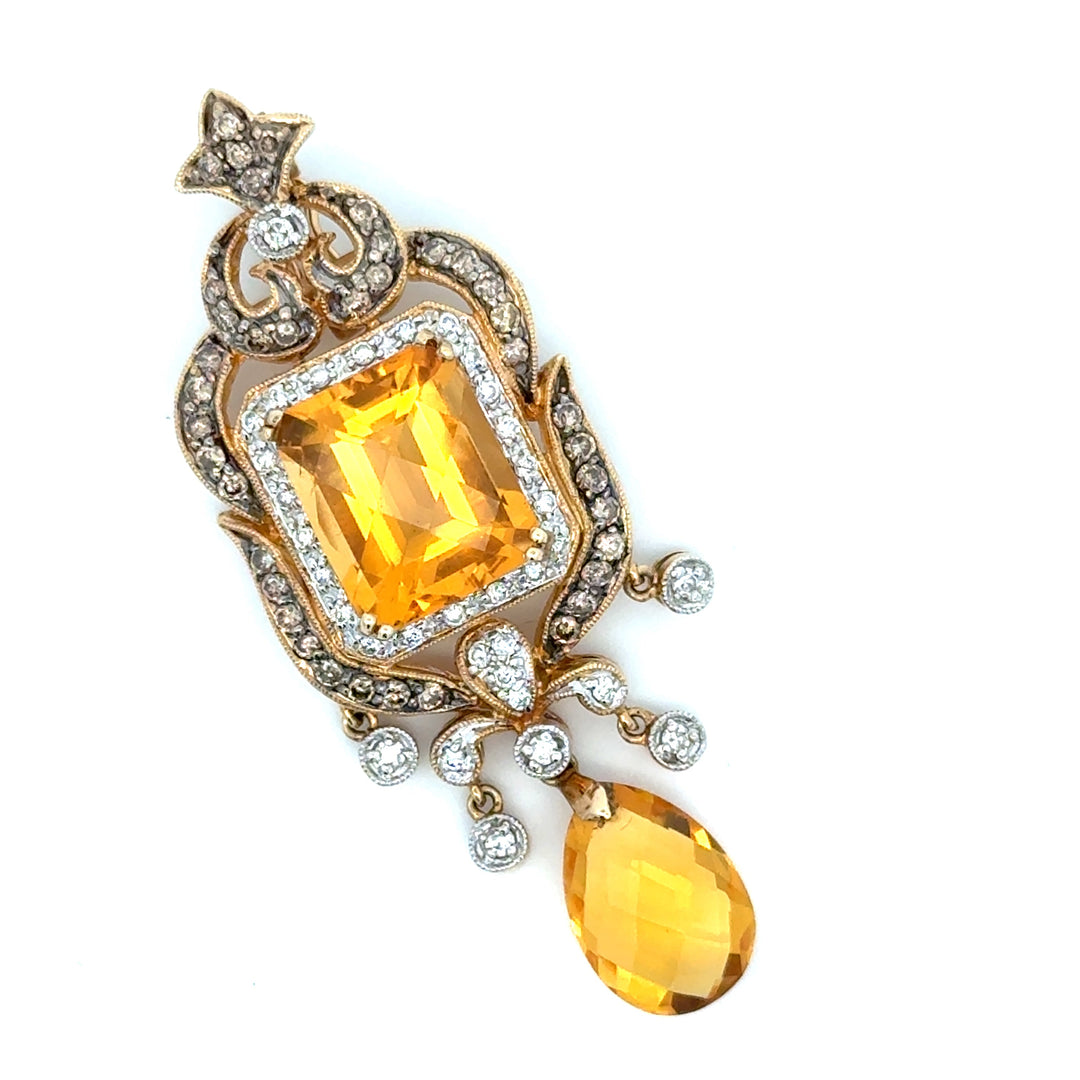 Modern Citrine and Diamond 14kt Yellow Gold Pendant