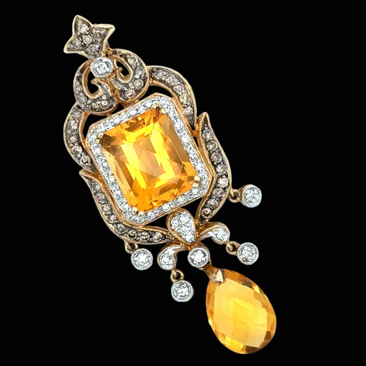Modern Citrine and Diamond 14kt Yellow Gold Pendant