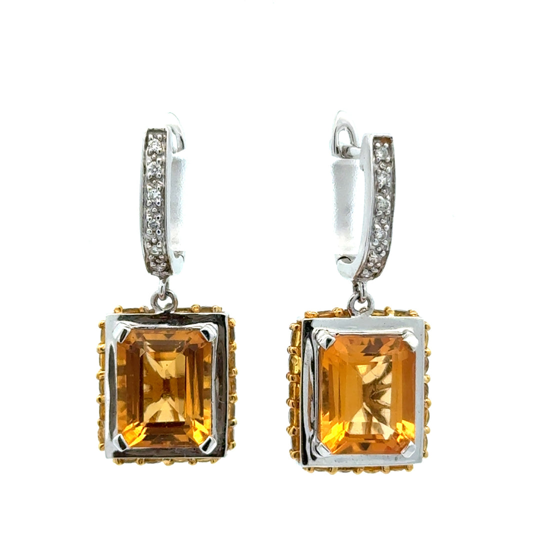 Modern 8.00cttw Citrine and Diamond 14k White Gold Dangle Earring