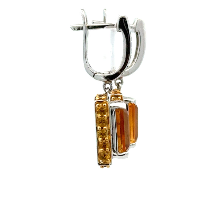 Modern 8.00cttw Citrine and Diamond 14k White Gold Dangle Earring