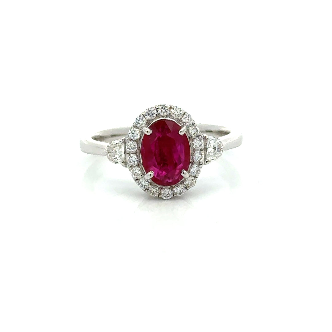 Modern Ruby and Diamond 18K White Gold Ring