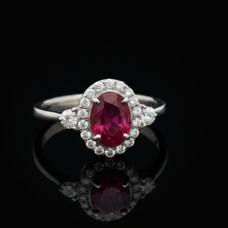 Modern Ruby and Diamond 18K White Gold Ring