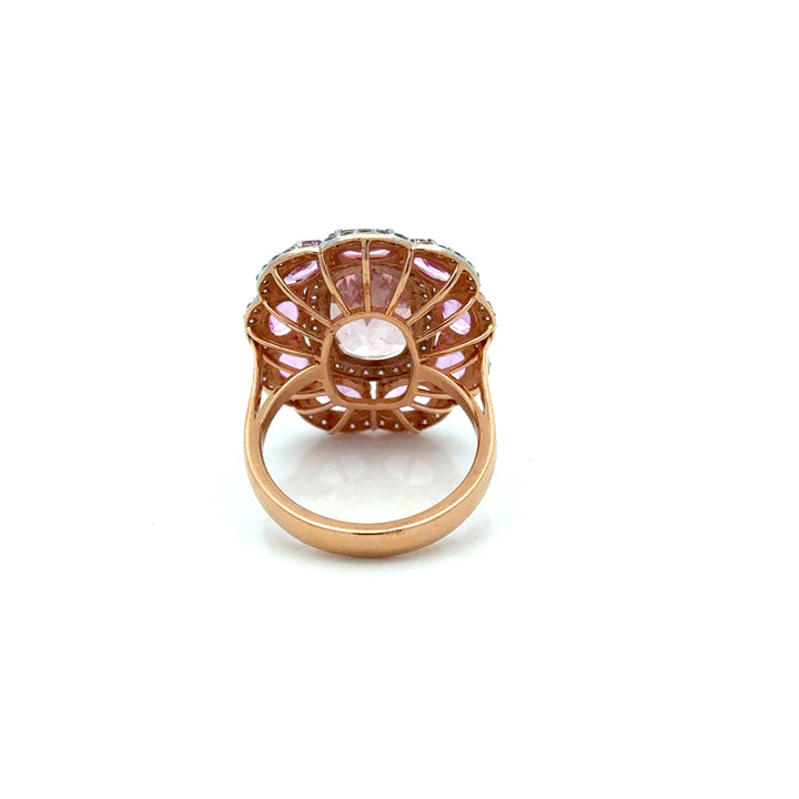 Modern Pink Sapphire, Morganite, Diamond 18Kt Yellow Gold Ring