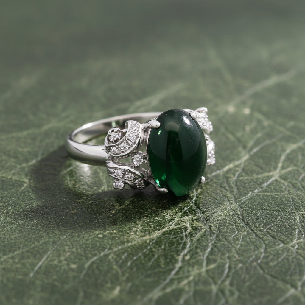 Modern Jade & Diamond 14K White Gold Ring