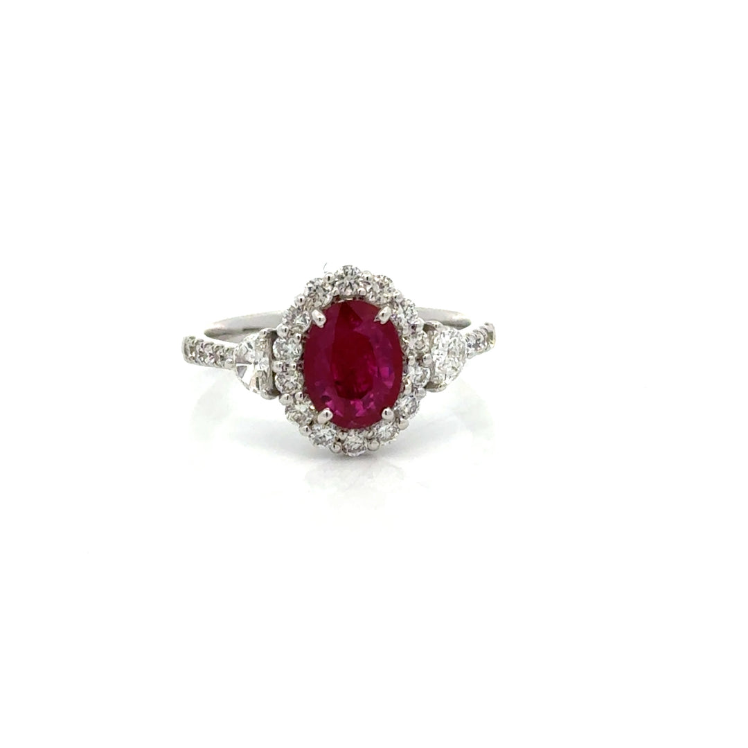 Modern Ruby and Diamond 18Kt White Gold Ring