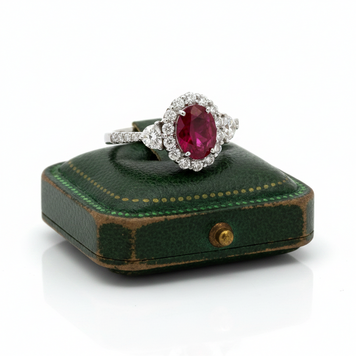Modern Ruby and Diamond 18Kt White Gold Ring