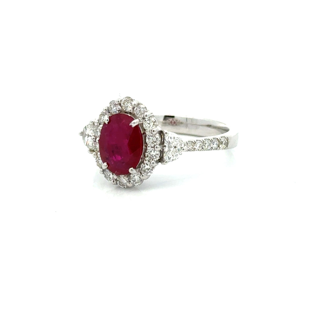Modern Ruby and Diamond 18Kt White Gold Ring
