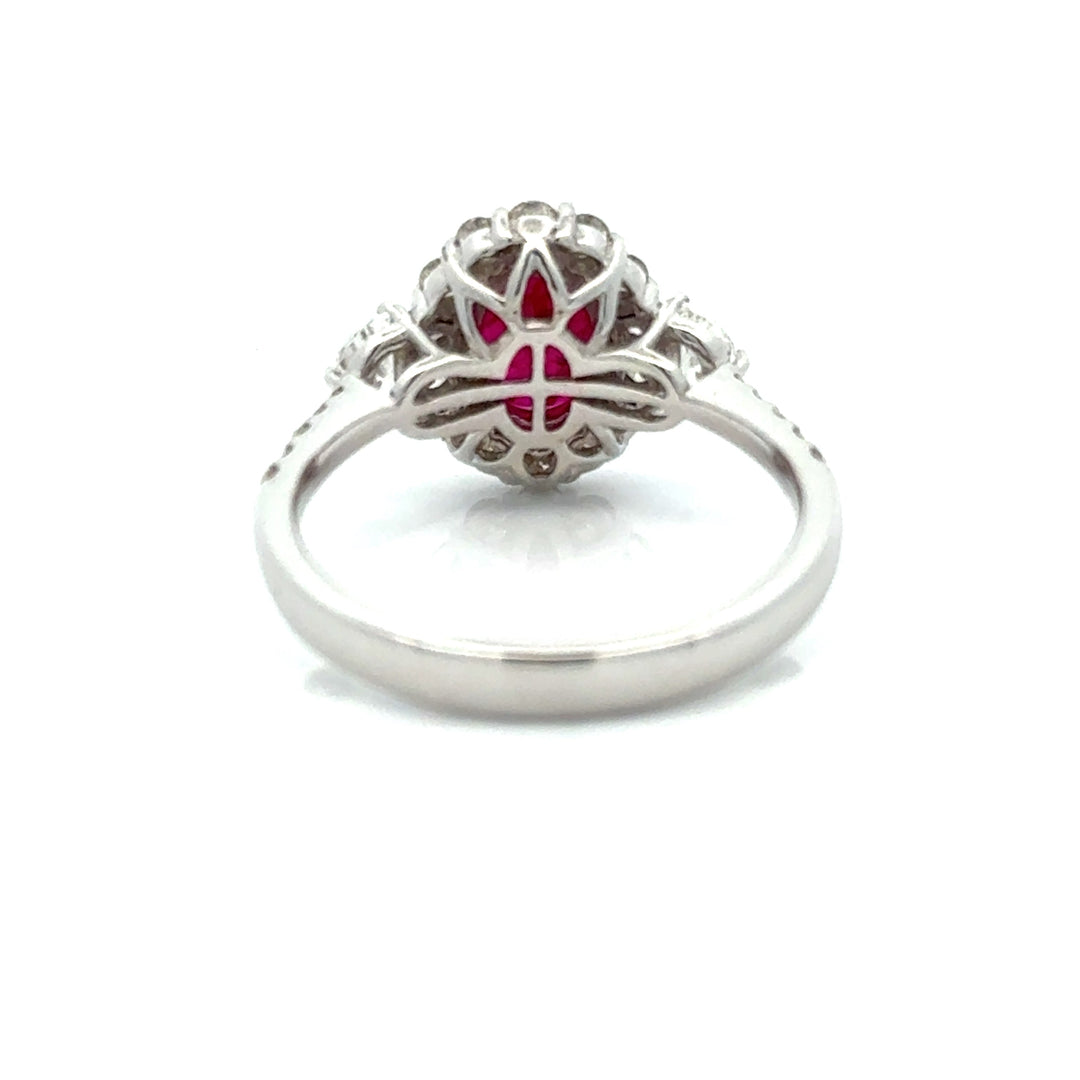 Modern Ruby and Diamond 18Kt White Gold Ring