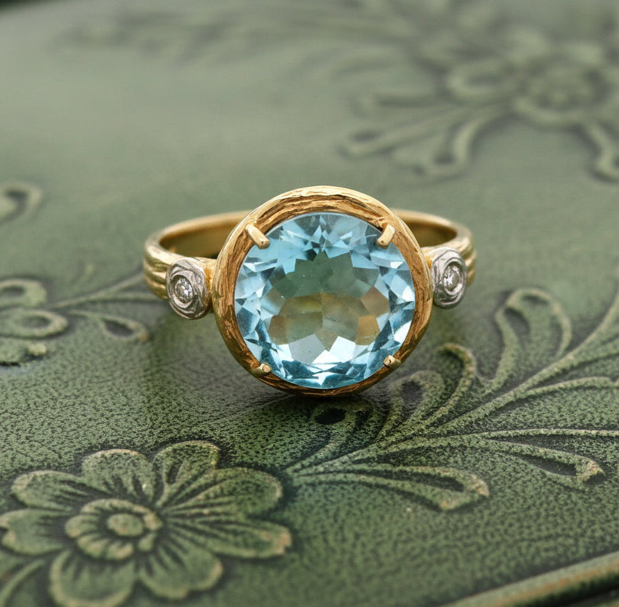 Designer R. Reiss Diamond and Blue Topaz 14K Yellow/White Gold Ring