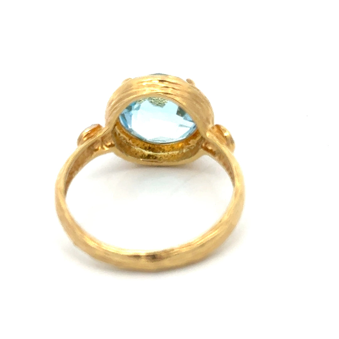 Designer R. Reiss Diamond and Blue Topaz 14K Yellow/White Gold Ring