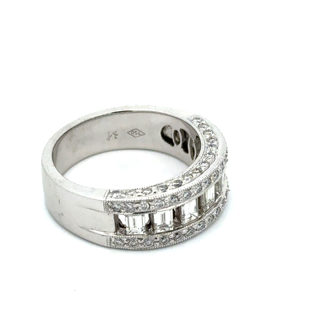 Modern Designer .86cttw Diamond 18K White Gold Ring
