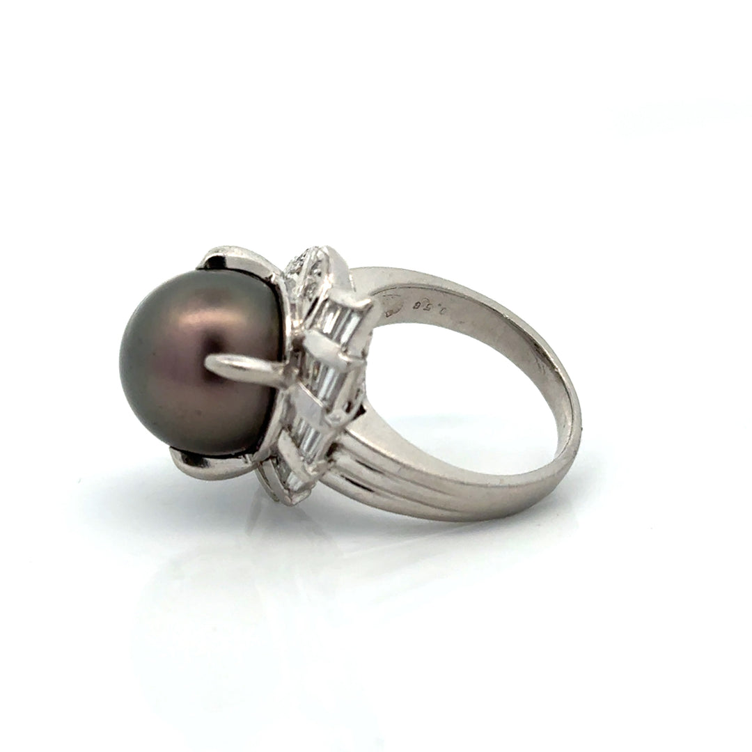 Contemporary 12.50mm Tahitian Pearl and Diamond Platinum Ring