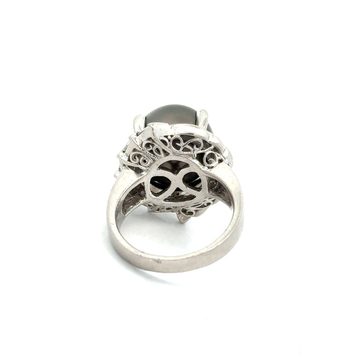 Contemporary 12.50mm Tahitian Pearl and Diamond Platinum Ring