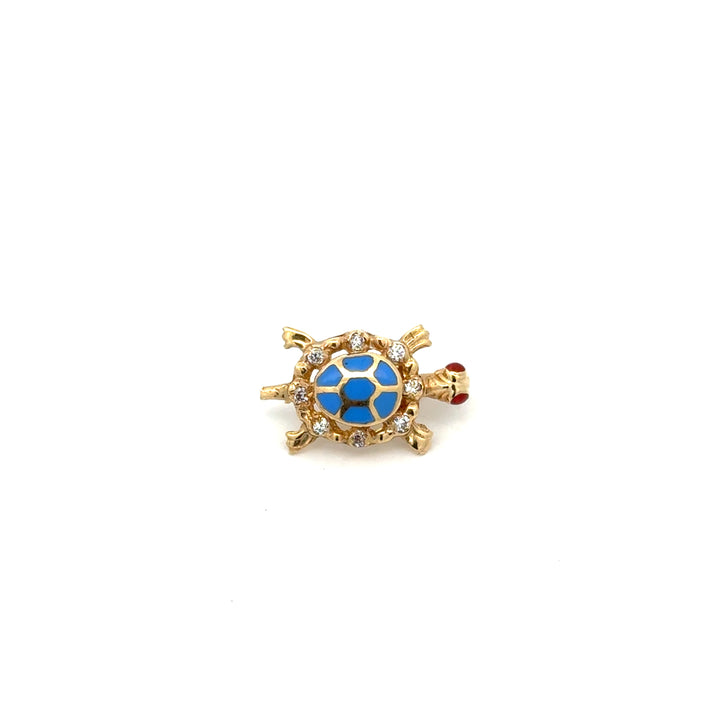 Modern Enamel, Garnet, and Diamond 14kt Yellow Gold Turtle Pendant