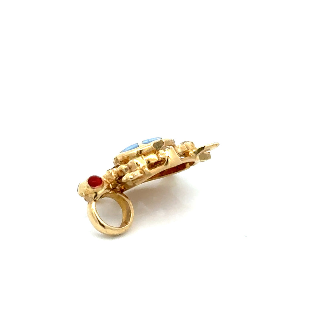 Modern Enamel, Garnet, and Diamond 14kt Yellow Gold Turtle Pendant