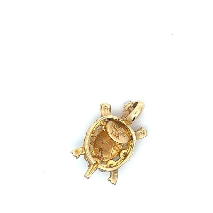 Modern Enamel, Garnet, and Diamond 14kt Yellow Gold Turtle Pendant