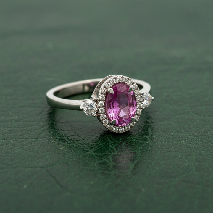 Modern Pink Sapphire and Diamond 18Kt White Gold Ring