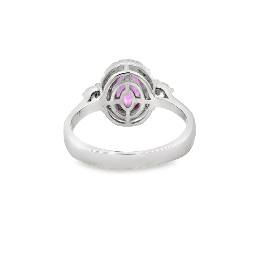 Modern Pink Sapphire and Diamond 18Kt White Gold Ring