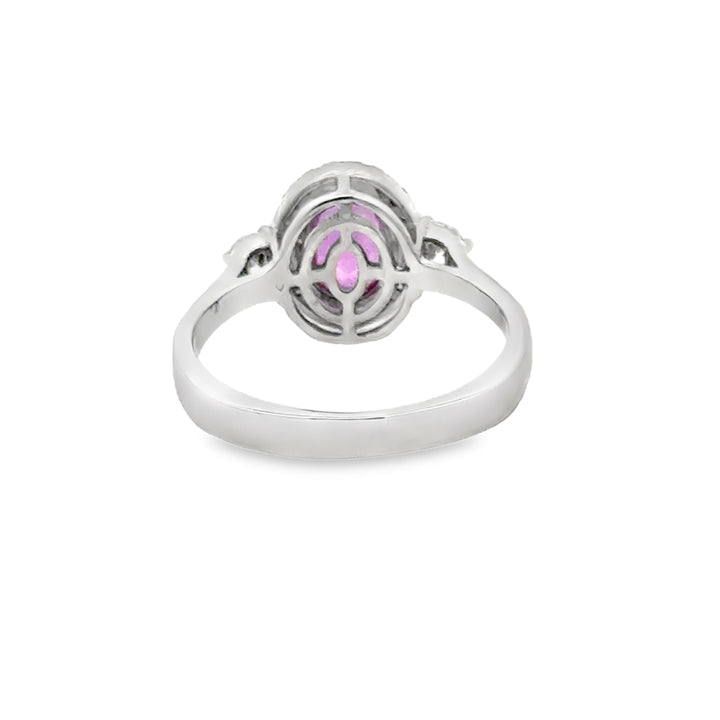 Modern Pink Sapphire and Diamond 18Kt White Gold Ring