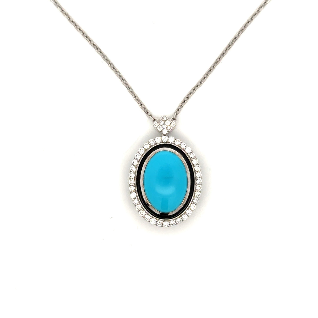 Modern Diamond, Turquoise & Black Enamel 14Kt White Gold Necklace