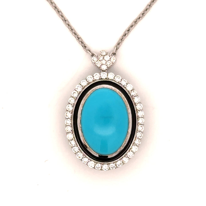 Modern Diamond, Turquoise & Black Enamel 14Kt White Gold Necklace