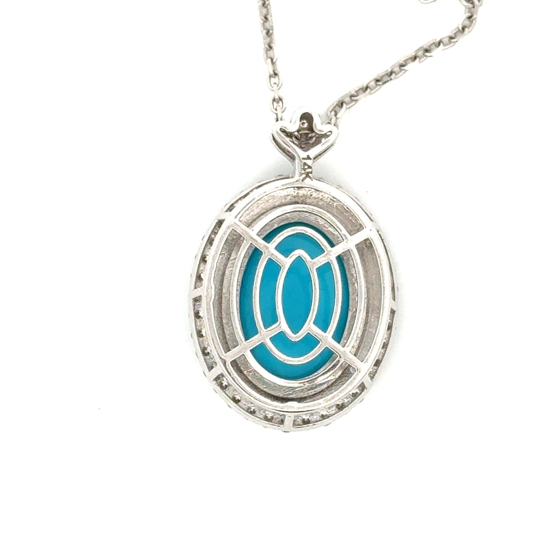 Modern Diamond, Turquoise & Black Enamel 14Kt White Gold Necklace