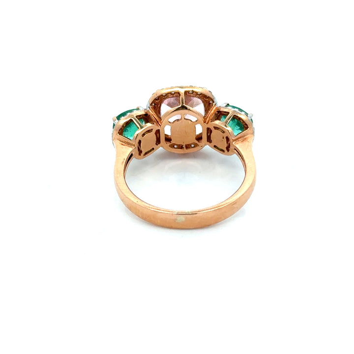 Modern Emerald Pink Tourmaline, Diamond 18K Yellow Gold Ring