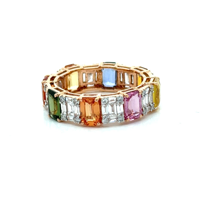 Modern 5.39cttw Multi Color Sapphire and Diamond 18Kt Yellow Gold Eternity Ring