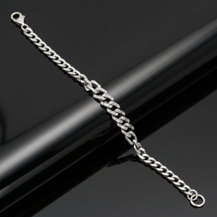 Modern Diamond and 14Kt White Gold Link Bracelet