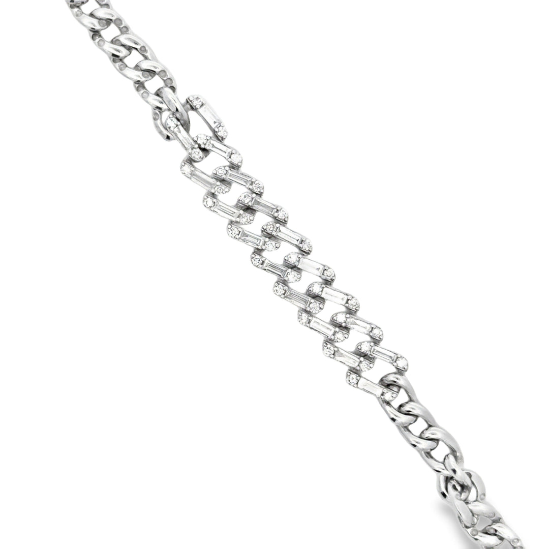 Modern Diamond and 14Kt White Gold Link Bracelet