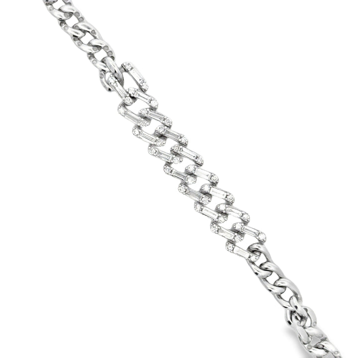 Modern Diamond and 14Kt White Gold Link Bracelet