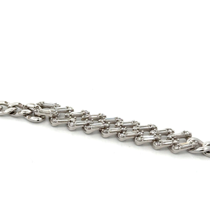 Modern Diamond and 14Kt White Gold Link Bracelet