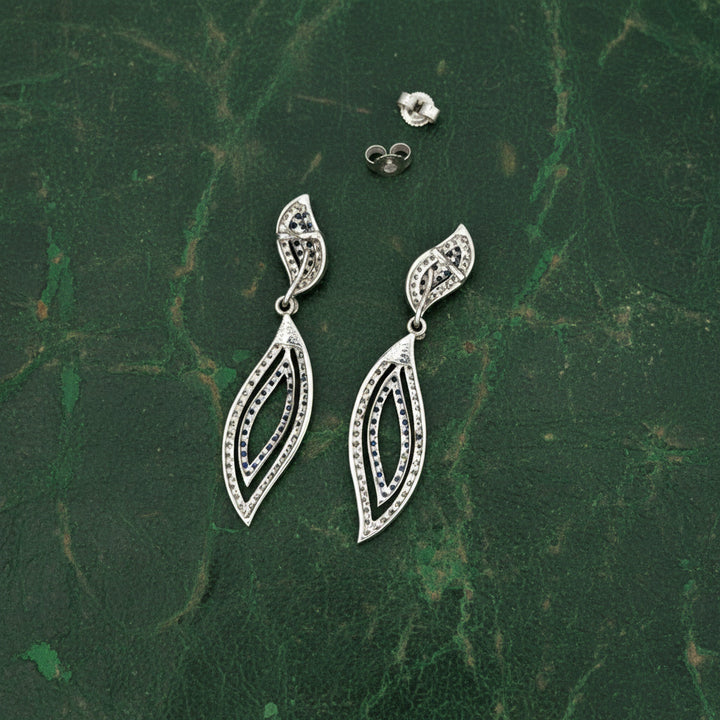 Modern Gabriel & Company Diamond & Sapphire 14Kt White Gold Necklace & Earring Set